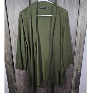 NOTATIONS WOMAN Olive Green Open Front Cardigan Sweater Size 1X
